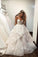 Ball Gown Sweetheart Strapless V Neck Ivory Tulle Wedding Dress with Flowers