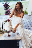 Beach Wedding Dresses Half Sleeve Off the Shoulder Lace Sexy Simple Boho Bridal Gowns