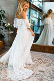 Beach Wedding Dresses Half Sleeve Off the Shoulder Lace Sexy Simple Boho Bridal Gowns