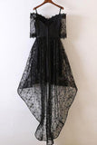 Black Short Sleeve High Low Homecoming Dresses Lace Appliques Sweetheart Prom Dress