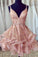 Cheap A Line Spaghetti Straps Lace up V Neck Pink Homecoming Dress with Sequins