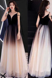 Chic Black Ombre Tulle Prom Dresses Unique V Neck Sleeveless Party Dresses Dance Dress