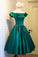 Chic Green Off the Shoulder Short Prom Dresses Lace up Satin Homecoming Dresses