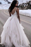 Chic Straps Lace Top Backless Tulle Asymmetrical Ivory Wedding Dresses Bridal Dresses