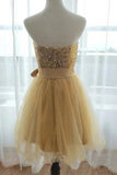 Cute Golden Strapless Mini Homecoming Dresses Tulle Sequin Sweet 16 Dress With Belt