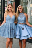 Cute V Neck Blue Short Prom Dresses Above Knee Homecoming Dress Cocktail Dresses