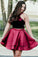 Cute A Line Burgundy Taffeta Two Pieces Halter Homecoming Dresses with Pockets