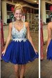 Royal Blue Cute Short Tulle Homecoming Dresses With Beading