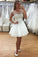 White Sheer Lace Appliques Pearls Beading Short Homecoming Dresses
