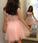 Pink Sheer Capped Sleeve Tulle Appliques Beading Short Homecoming Dresses