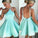 Simple Mint Halter Backless Stain Short Homecoming Dresses
