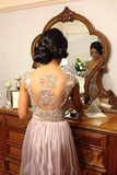 Hot V-Neck Chiffon Tulle Appliques Lace Cap Straps Sleeveless Beads Bridesmaid Dress