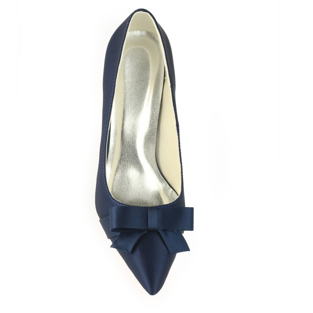 Navy Blue High Heels Wedding Shoes with Bowknot Fashion Satin Wedding Shoes