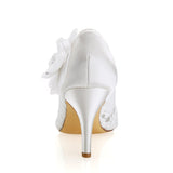 Ivory High Heels Lace Wedding Shoes with Flowers Wedding Party Shoes Wedding Shoes