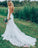 Charming V Neck Sleeveless Lace Appliques Sheath Sweep Train Wedding Dresses