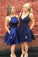 Navy Blue V Neck Homecoming Dresses Cute Short Bridesmaid Dresses with Pockets