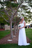 Simple One Shoulder Sheath Floor Length Floral Mid Back Wedding Dresses