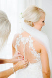 A Line Floor Length Sleeveless Sheer Back Appliques Side Slit Beach Wedding Dresses