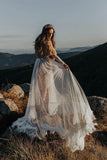 Polka Dot Long Sleeve Boho Wedding Dresses Lace Bohemian Backless Wedding Gowns