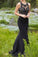 Black chiffon sequins round neck mermaid long prom