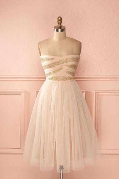 Pretty tulle sweetheart short dressï¼cute strapless dress for teens