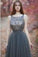 V-Back Tulle Gray Charming Popular Pretty Evening Long Prom Dresses Online