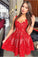 Red A Line Straps Homecoming Dress for Teens with Appliques Appliqued Prom Dress