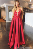 Red A Line Halter Party Dresses Long Prom Dresses