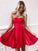 Simple Red Satin Sweetheart Strapless Homecoming Dresses Above Knee Short Prom Dresses