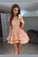 A-Line Pink Sleeveless Lace Short Homecoming Dresses