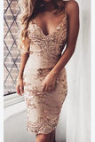 Sexy Mermaid Rose Gold Spaghetti Straps Knee Length Homecoming Dresses with Lace