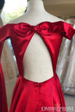 Simple Red Off Shoulder Open Back Prom Dresses