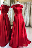 Simple Red Off Shoulder Open Back Prom Dresses