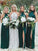 Simple Sheath High Neck Dark Green Bridesmaid Dress with Split Long Prom Dresses