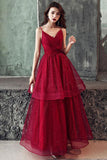 Stunning Red Spaghetti Straps Lace Up Prom Dresses