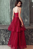 Stunning Red Spaghetti Straps Lace Up Prom Dresses