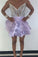 V Neck Purple Strapless Homecoming Dresses Satin Sequins Above Knee Short Prom Dress