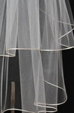White Tulle Wedding Veils Bride Ribbon Edge Two Tiers Wedding Veils with Comb