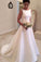 White satin round neck bowknot backless train wedding dress handmade dresses