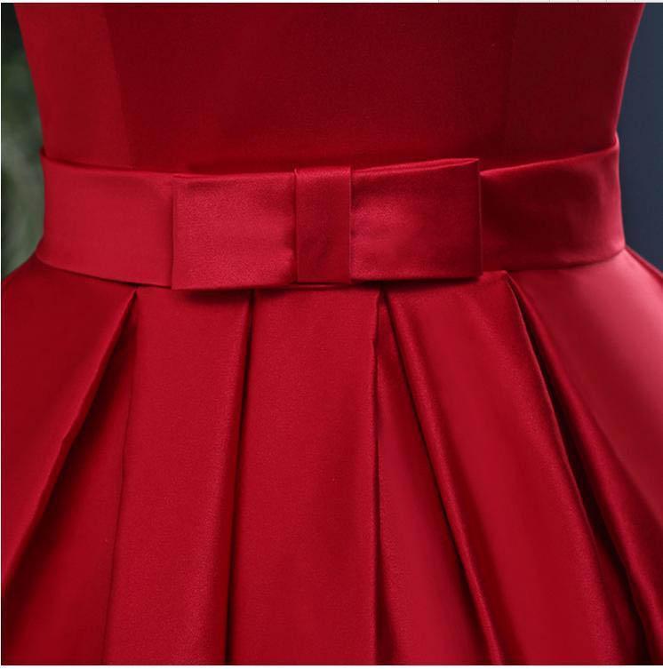 Chic A-Line Off-the-Shoulder Satin Simple Red Sleeveless Lace up Long Prom Dresses