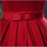 Chic A-Line Off-the-Shoulder Satin Simple Red Sleeveless Lace up Long Prom Dresses