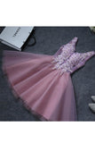 2024 Homecoming Dresses A Line V Neck Tulle With Applique And PG73TM7M