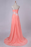 2024 One Shoulder Pleated Bodice With Beaded Applique Court Train Evening PDBYQC14