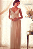 2024 V Neck Cap Sleeves Wedding Dresses Chiffon Floor Length With PD1NMPSJ