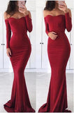 Sexy Off the Shoulder Long Sleeve Sweetheart Red Prom Dresses, Graduation STI20440