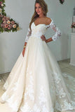 Modest Charming Bal Gown Lace Wedding Dresses With Sleeves PXQAZ2GH