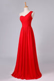 2024 One Shoulder Pleated Bodice Lace Back A Line Prom/Evening Dress PHNQ1ZPE