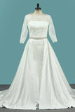 2024 Bateau Mermaid 3/4 Length Sleeves Satin Wedding Dresses Court PPQQKKTX