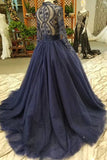 2024 Evening Dresses A-Line V-Neck Long Sleeves Tulle Sweep/Brush With PGSK3M76