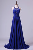 2024 Unique Dark Royal Blue Prom Dress Scoop A Line Chiffon PXEJF5JZ